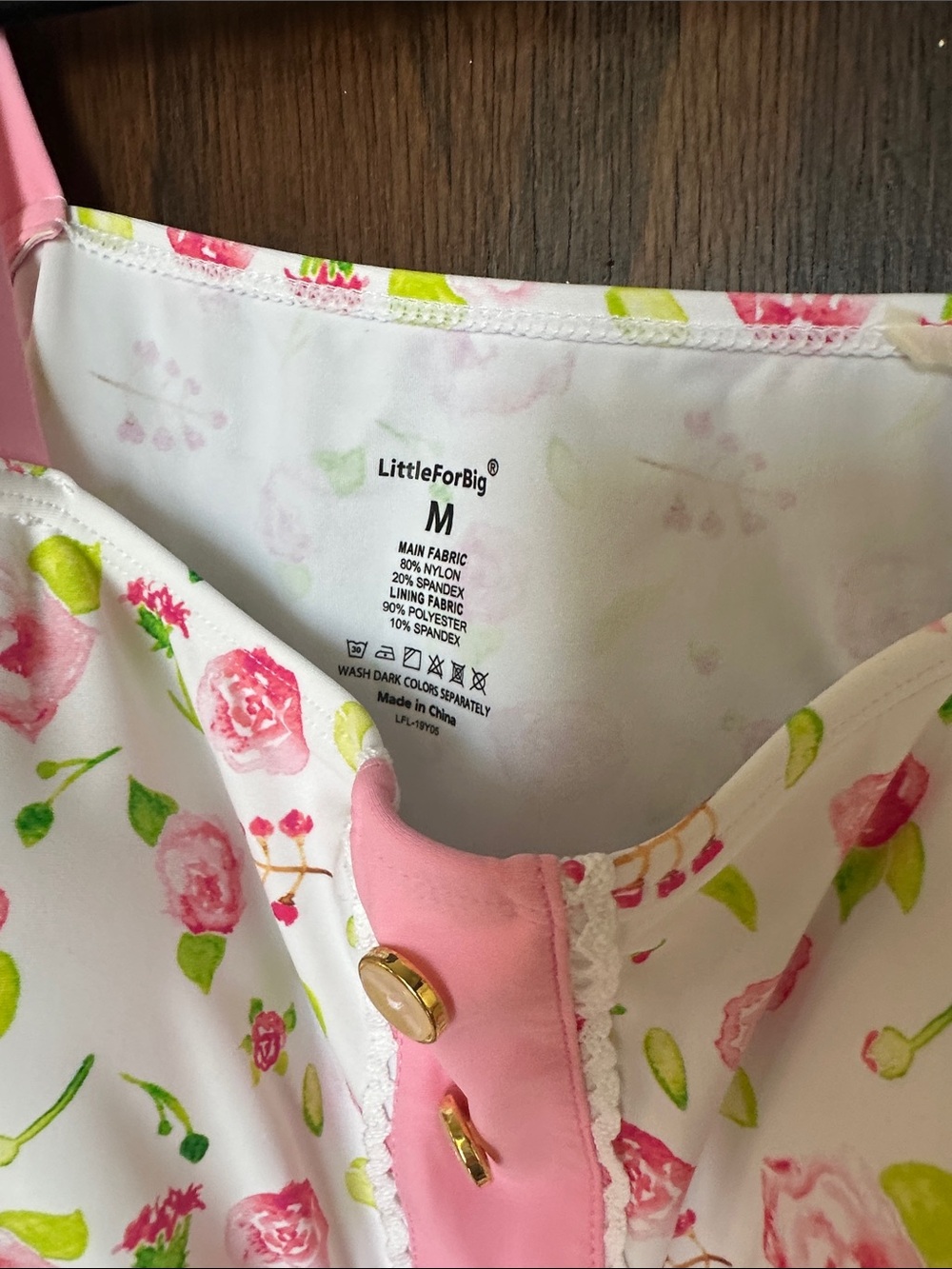 Pink Floral One-Piece Swimsuit with Ruffle Peplum - Picture 3 of 4